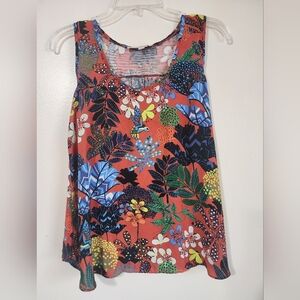 LOFT Coral Tropical Floral Tank Top with Multicolor Print